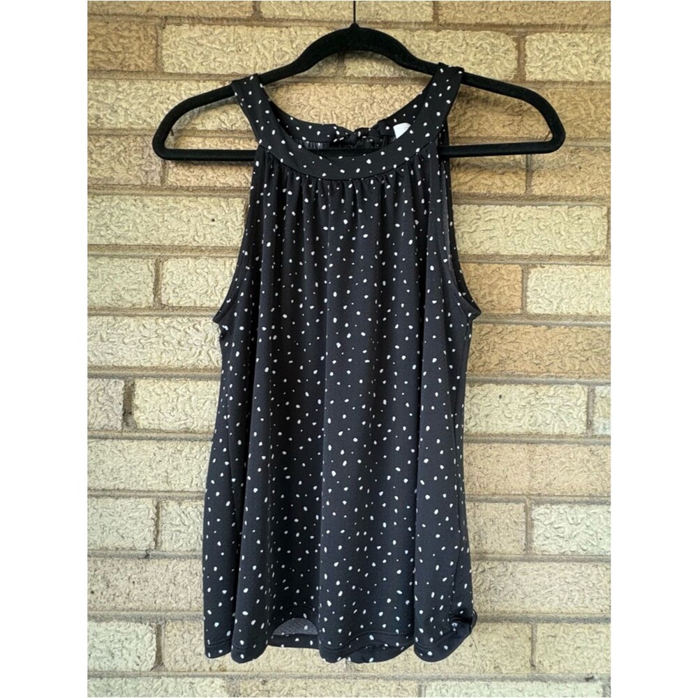 Beacon Black Halter Tank with White Dot Print